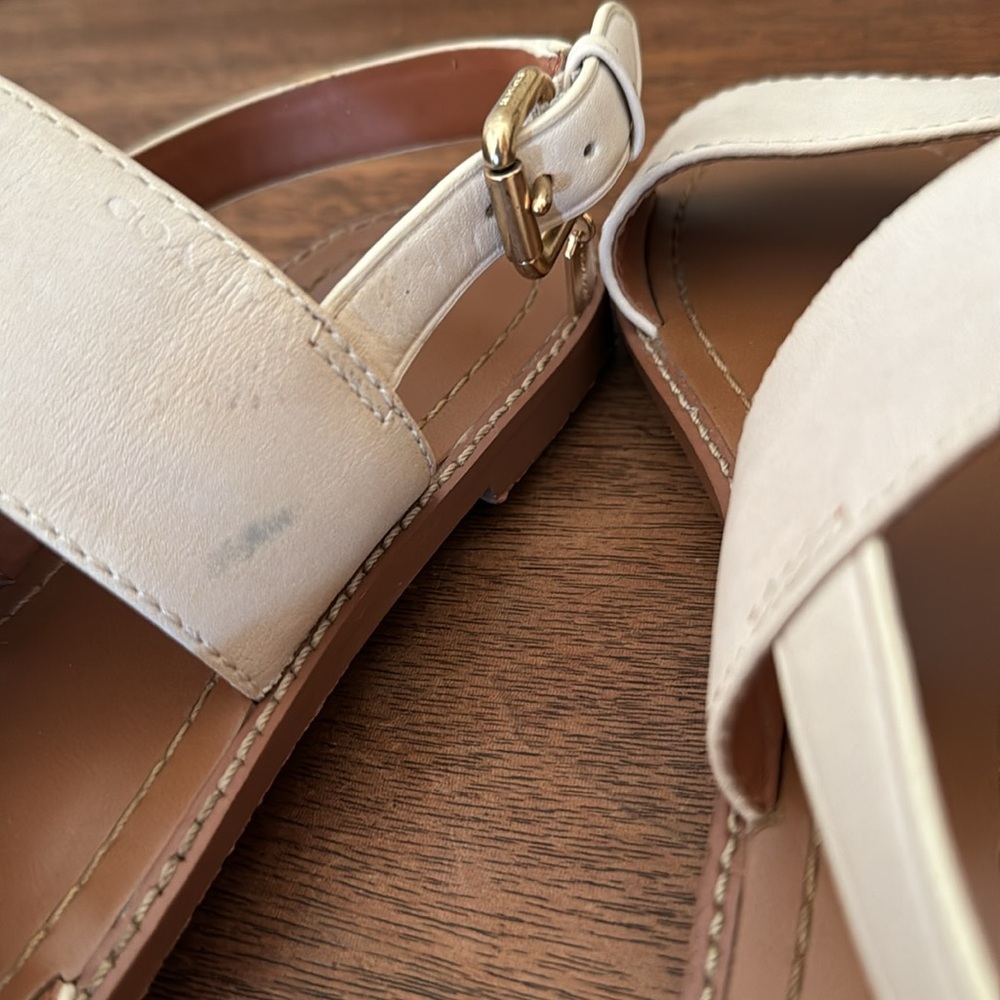 Coach Cream Leather Slingback Sandals with Gold Hardware - Picture 4 of 7
